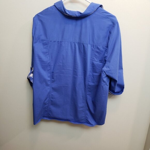 CJ Banks Blue Button-Up Shirt with Plaid Accents Size 1X - Picture 2 of 3